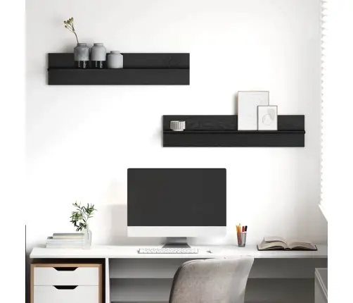 Sienas Plaukti Ar Plauktu 2 Pcs Melni Ozoli 80 X 11.5 X 18 Cm Vidaxl