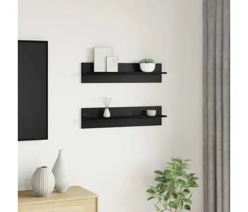 Sienas Plaukti Ar Plauktu 2 Pcs Melni Ozoli 80 X 11.5 X 18 Cm Vidaxl