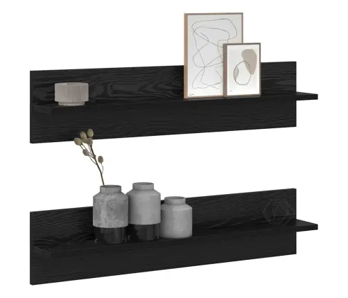 Sienas Plaukti Ar Plauktu 2 Pcs Melni Ozoli 80 X 11.5 X 18 Cm Vidaxl