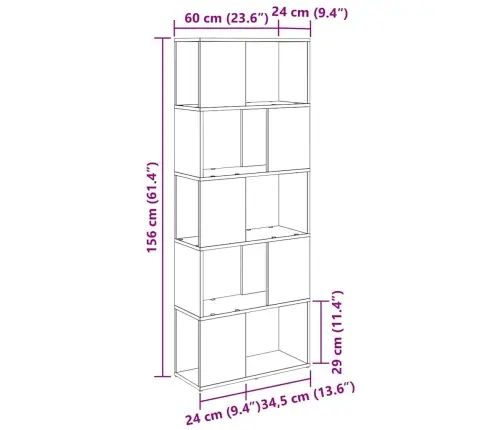 Plaukts Melns Ozols Inženierijas Koks 60 X 24 X 155 Cm Vidaxl