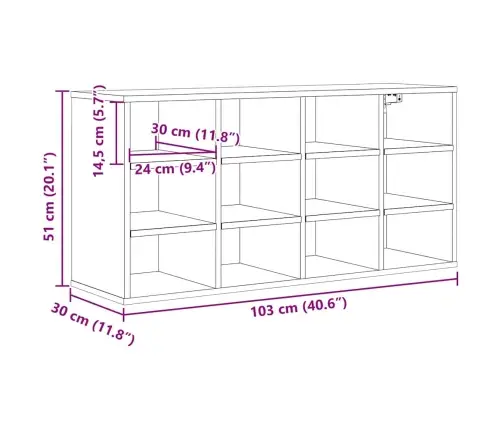 Apavu Skapis Melns Ozols 103X30X51 Cm Inženierijas Koks Vidaxl