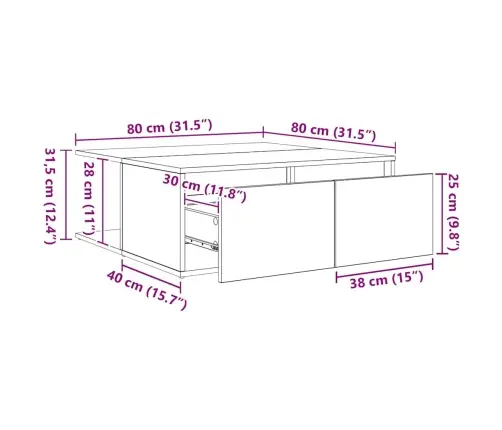 Kafijas Galdiņš Veca Koka 80 X 80 X 31 Cm Inženierijas Koks Vidaxl