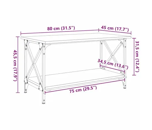 Kafijas Galdiņš Vecs Koks 80 X 45 X 45.5 Cm Inženierijas Koks Vidaxl