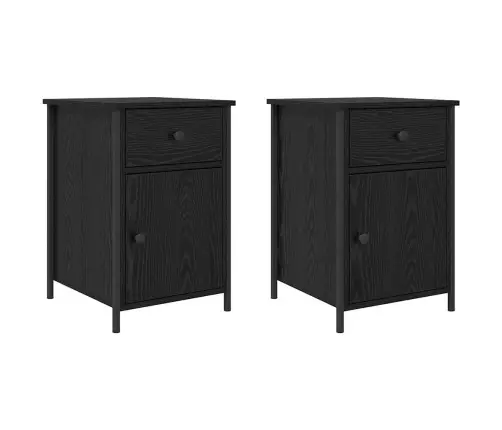 Šalia Lovos Spintelė 2 Pcs Juoda Ąžuolo 40 X 42 X 60 Cm