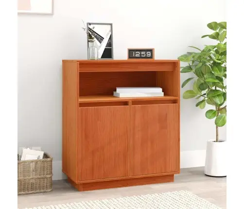 Puse Ar Plauktu Vaska Brūna 70 X 34 X 80 Cm Priedes Masīvkoks Vidaxl