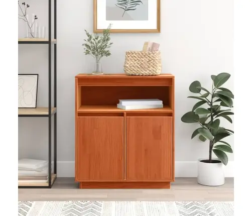 Puse Ar Plauktu Vaska Brūna 70 X 34 X 80 Cm Priedes Masīvkoks Vidaxl