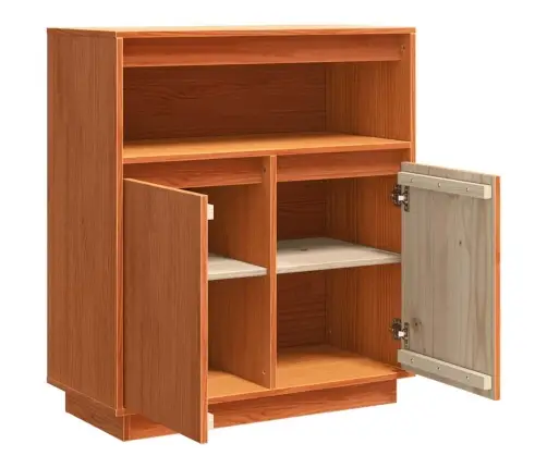 Puse Ar Plauktu Vaska Brūna 70 X 34 X 80 Cm Priedes Masīvkoks Vidaxl