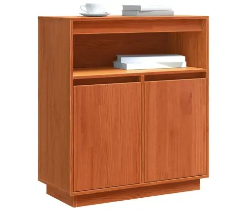 Puse Ar Plauktu Vaska Brūna 70 X 34 X 80 Cm Priedes Masīvkoks Vidaxl