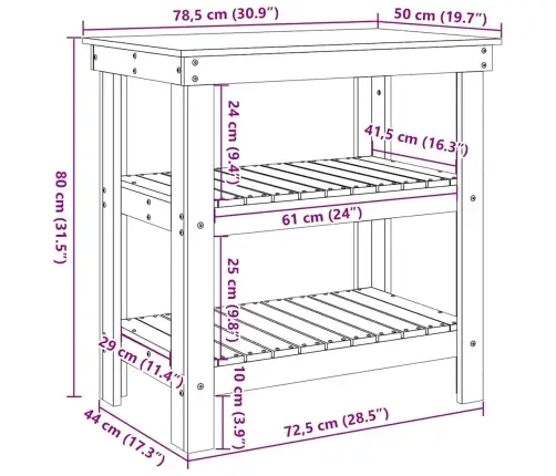 Darbagalds Vaska Brūna 78.5 X 50 X 80 Cm Priedes Masīvkoks Vidaxl