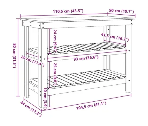 Darbagalds Vaska Brūna 110.5 X 50 X 80 Cm Priedes Masīvkoks Vidaxl