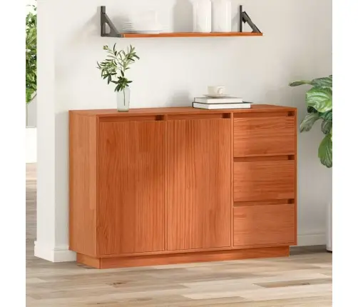 Puse Ar Atvilktni Ar Uzglabāšanu Ar Durvīm Brūna 111 X 34 X 75 Cm Priedes Masīvkoks Vidaxl