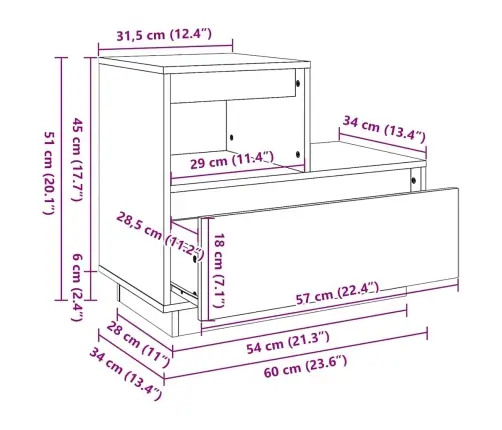 Nakts Skapītis Vaska Brūna 60 X 34 X 51 Cm Priedes Masīvkoks Vidaxl