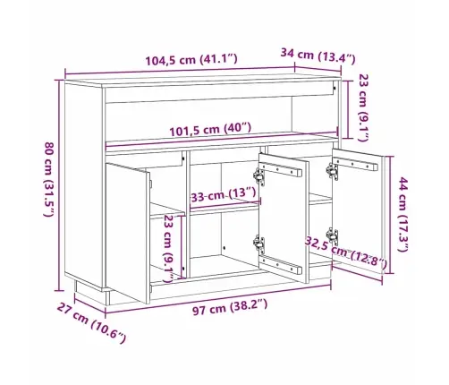 Puse Ar Uzglabāšanu Ar Durvīm Brūna 104.5 X 34 X 80 Cm Masīvkoka Priede Vidaxl