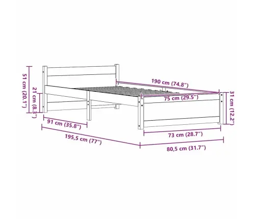 Lovos Rėmas Su Galvūgalio Vaško Ruda 205.5 X 95.5 X 51 Cm