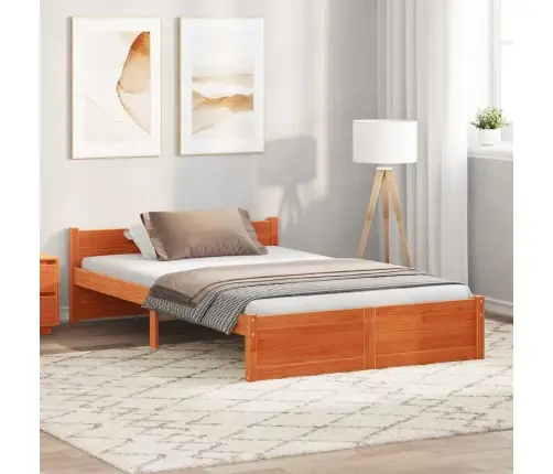 Gultas Rāmis Vaska Brūna 135 X 190 Cm Priedes Masīvkoks Vidaxl