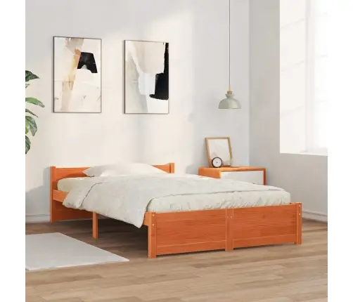 Gultas Rāmis Vaska Brūna 135 X 190 Cm Priedes Masīvkoks Vidaxl