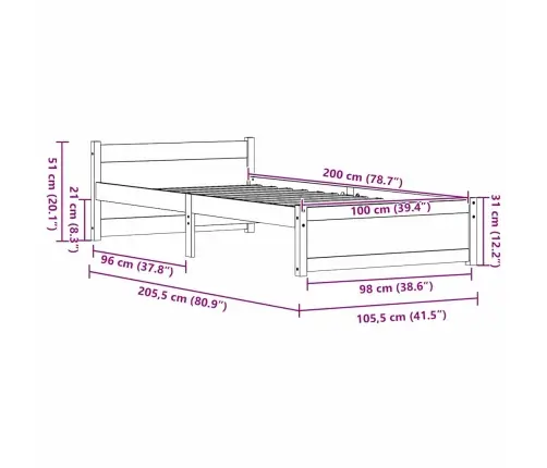 Gultas Rāmis Vaska Brūna 100 X 200 Cm Priedes Masīvkoks Vidaxl