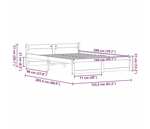 Lovos Rėmas Su Galvūgalio Vaško Ruda 205.5 X 95.5 X 51 Cm
