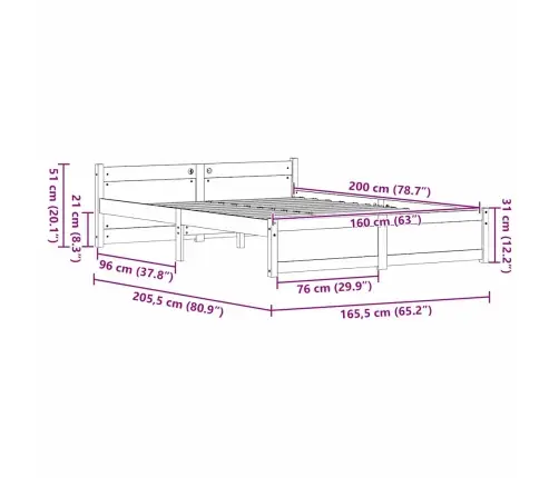 Gultas Rāmis Vaska Brūna 160 X 200 Cm Priedes Masīvkoks Vidaxl