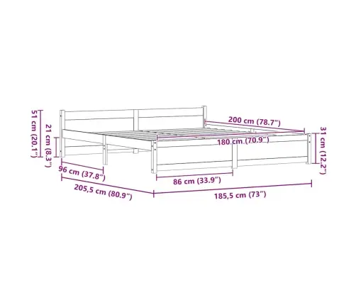 Lovos Rėmas Su Galvūgalio Vaško Ruda 205.5 X 95.5 X 51 Cm