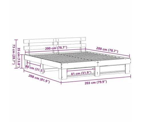 Voodi Raam Peaga Pruun 200 X 200 Cm Tahke Mänd