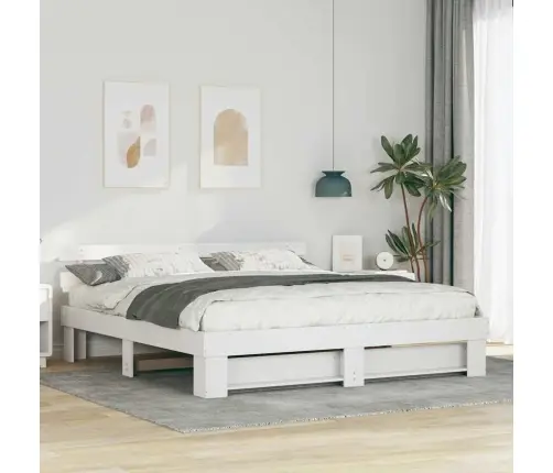 Voodi Raam Peaga Valge 200 X 200 Cm Tahke Mänd