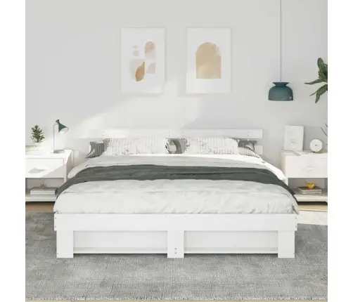 Voodi Raam Peaga Valge 200 X 200 Cm Tahke Mänd