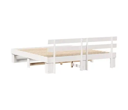 Voodi Raam Peaga Valge 200 X 200 Cm Tahke Mänd