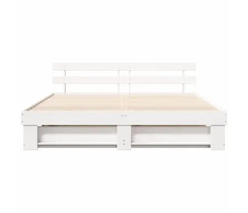 Voodi Raam Peaga Valge 200 X 200 Cm Tahke Mänd