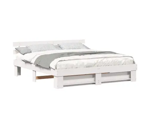 Voodi Raam Peaga Valge 200 X 200 Cm Tahke Mänd