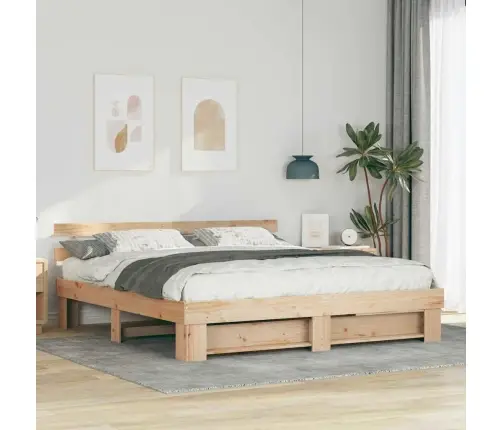 Voodi Raam Peaga Pruun 180 X 200 Cm Tahke Mänd