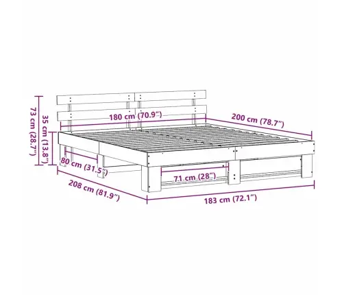 Gultas Rāmis Balts 180 X 200 Cm Priedes Masīvkoks Vidaxl