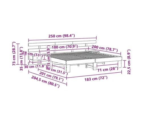 Gultas Rāmis Ar Atvilktni Brūna 180 X 200 Cm Masīvkoks Vidaxl