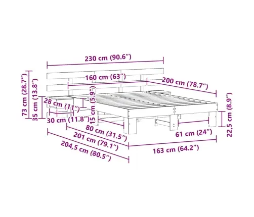 Lovos Rėmas Ruda 160 X 200 Cm Kietos Pušies Mediena