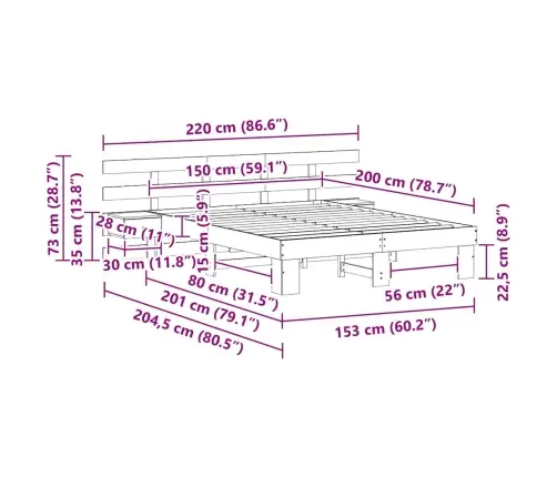 Lovos Rėmas Ruda 150 X 200 Cm Kietos Pušies Mediena