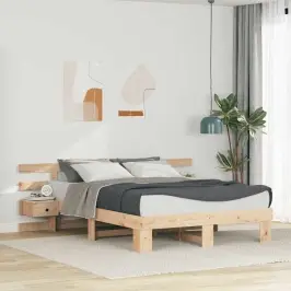 Gultas Rāmis Brūna 140 X 200 Cm Cieta Priede Un Cieta Priede Vidaxl