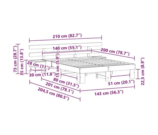 Gultas Rāmis Brūna 140 X 200 Cm Cieta Priede Un Cieta Priede Vidaxl