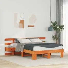 Gultas Rāmis Brūna 135 X 190 Cm Ciets Priedes Koks Vidaxl