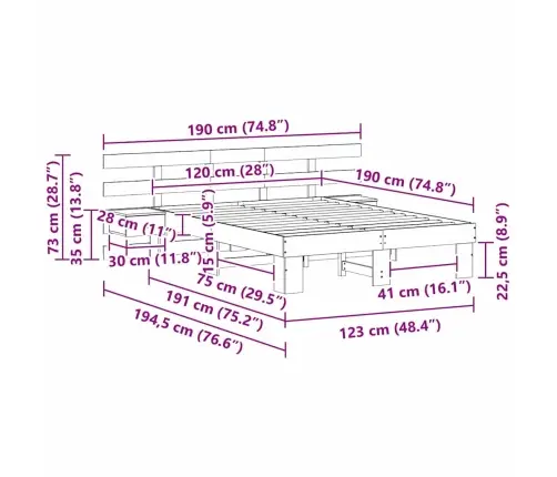 Lovos Rėmas Ruda 120 X 190 Cm Kietos Pušies Mediena