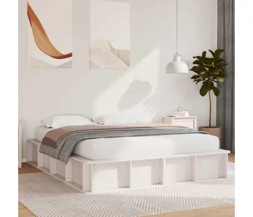 Voodi Raam Valge 160 X 200 Cm Tahke Mänd