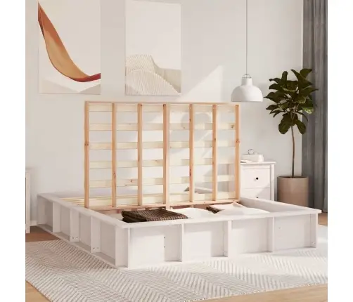 Voodi Raam Valge 160 X 200 Cm Tahke Mänd