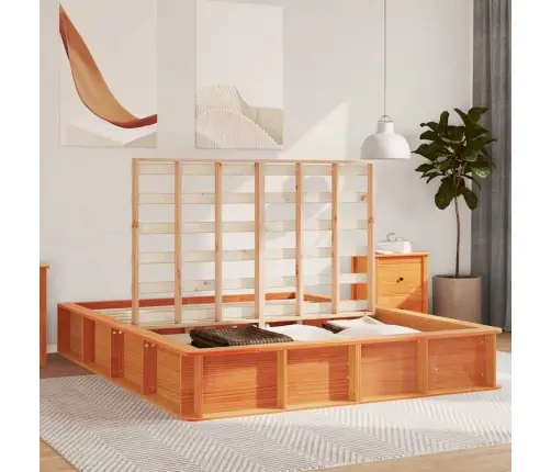 Gultas Rāmis Ar Pacelšanas Uzglabāšanu Brūnā Krāsā, 160 X 200 Cm, No Cieta Priežu Koka Vidaxl