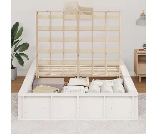 Voodi Raam Valge 140 X 200 Cm Tahke Mänd