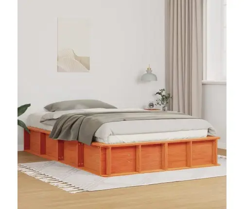 Gultas Rāmis Ar Uzglabāšanu Vaska Brūna 140 X 190 Cm Masīvkoks Vidaxl