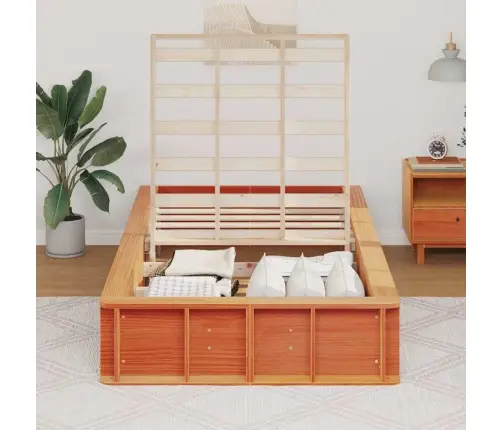 Gultas Rāmis Ar Uzglabāšanu Vaska Brūna 90 X 190 Cm Masīvkoks Vidaxl