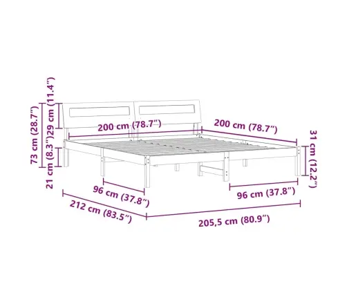 Gultas Rāmis Brūna 200 X 200 Cm Masīvkoks Vidaxl