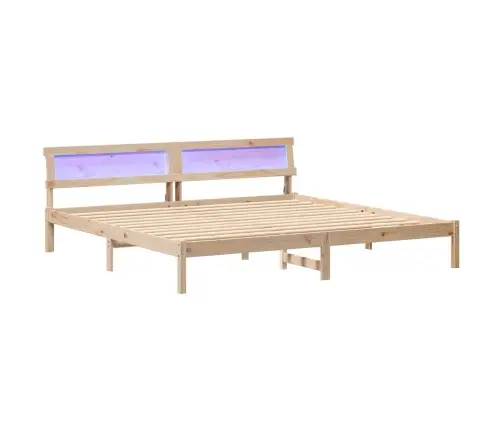 Voodi Raam Led -Ribatuledega Peaga Pruun 200 X 200 Cm Männipuit