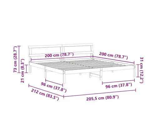 Voodi Raam Led -Ribatuledega Peaga Pruun 200 X 200 Cm Männipuit