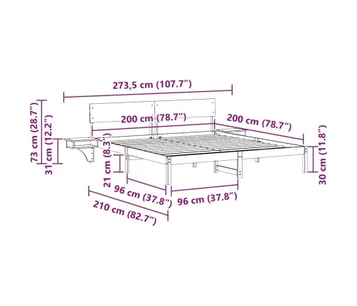 Voodi Raam Peaga Vahapruun 200 X 200 Cm Tahke Mänd