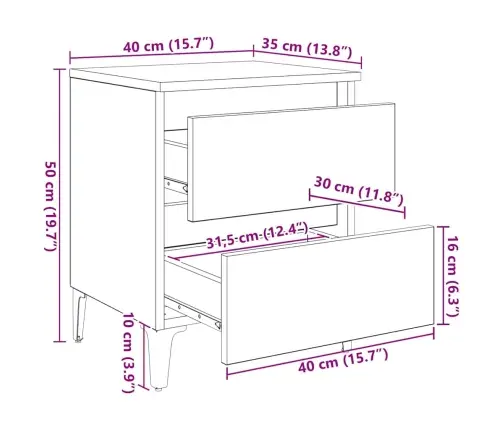 Gultas Skapji 2 Gab Mākslinieciska Ozola 40X35X50 Cm Pārstrādāta Koksne Vidaxl